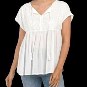 Rachel Roy embroidered peasant white blouse top